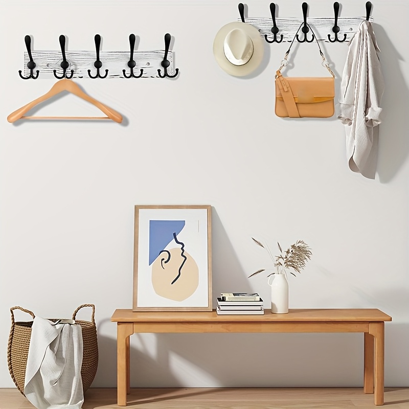 Appendiabiti da parete in stile rustico in legno marrone, lungo 44 cm, grande appendiabiti da parete con 5 ganci tripli per appendere zaini, giacche, | Leroy Merlin
