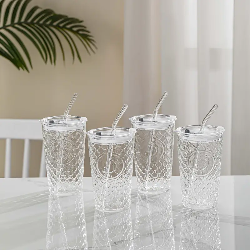 2pcs 4pcs high silicon glass tumblers with lids and stainless steel straws spill proof leak proof heat resistant ideal for iced coffee with reusable drinkware for home Product details 7