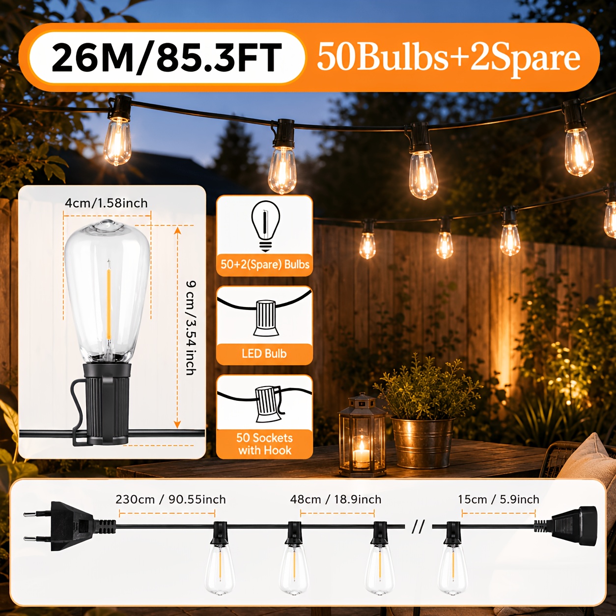 Image of St38 Bulbs Led Fairy Lights Outdoor Garden Fairy Lights Outdoor Warm White Outdoor Fairy Lights For Outdoor Balcony Yard Wedding