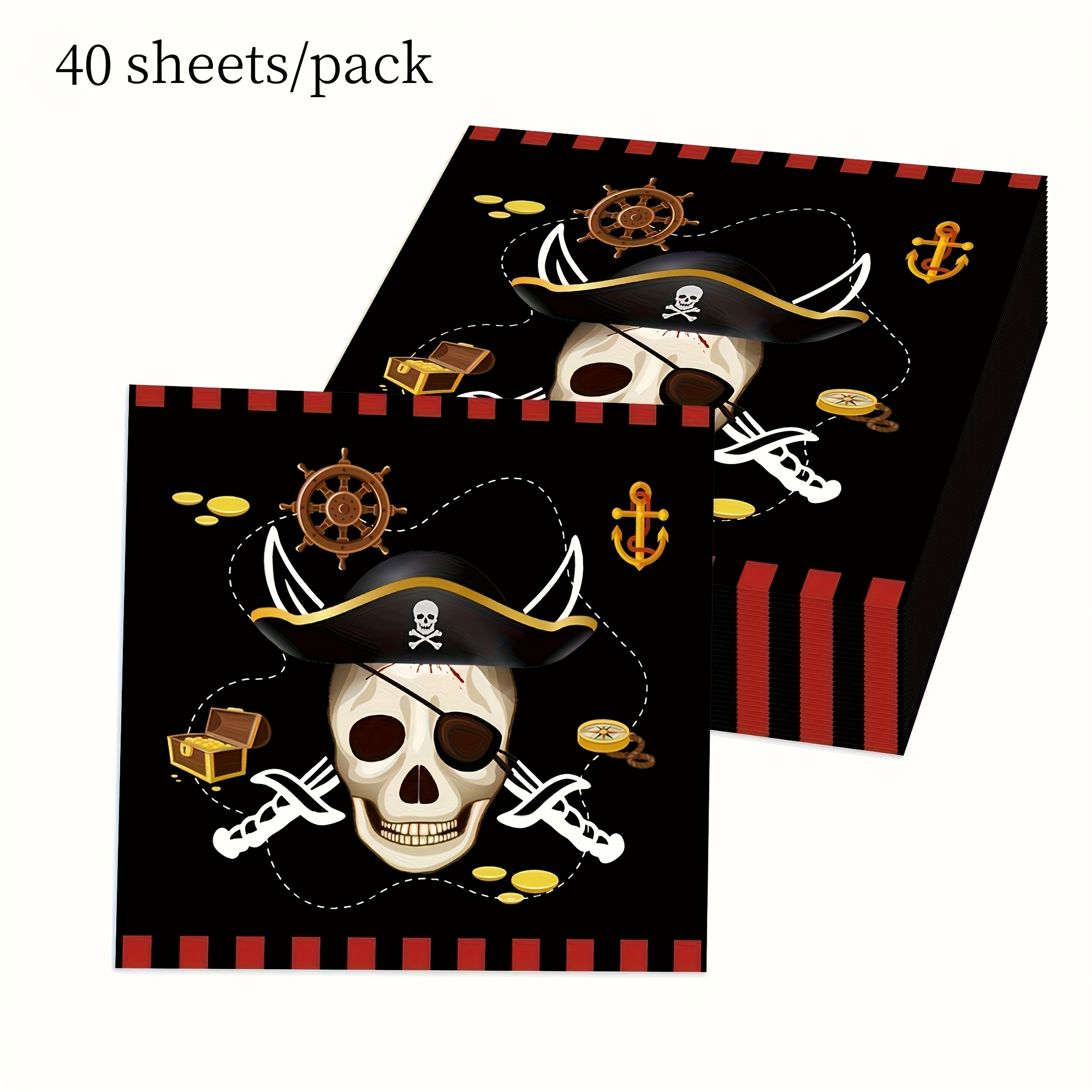 E-shop Packung mit 20/40 Stück, rotes Piraten-Themen-Party-Servietten-Set – 2-lagig, rote Piratenschiff-Servietten, Party-Tischdekoration, geeignet für