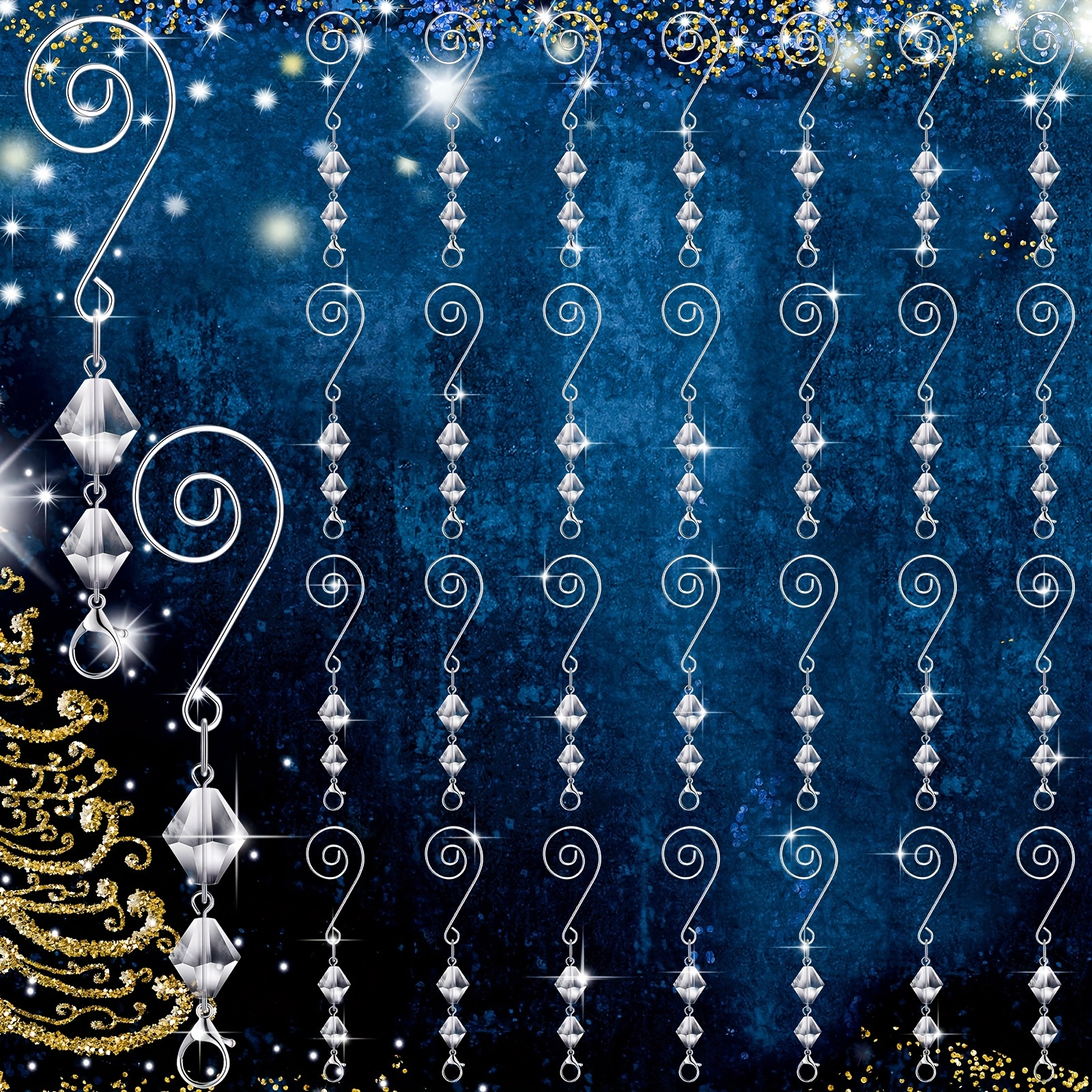 TEMU 30pcs Ornament Hangers Tree Ornament Hooks Decorative Clear Acrylic Wire S Hook With Lobster Claws Hanging Metal Wire Crystal Jeweled Swirl For