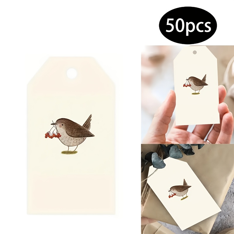 Image of 50 Gift Tags With Theme, Featuring , Designed With Realistic Patterns Of Birds And Berries. Perfect For Gifts, Decorative Accents, And Collections For Nature Enthusiasts