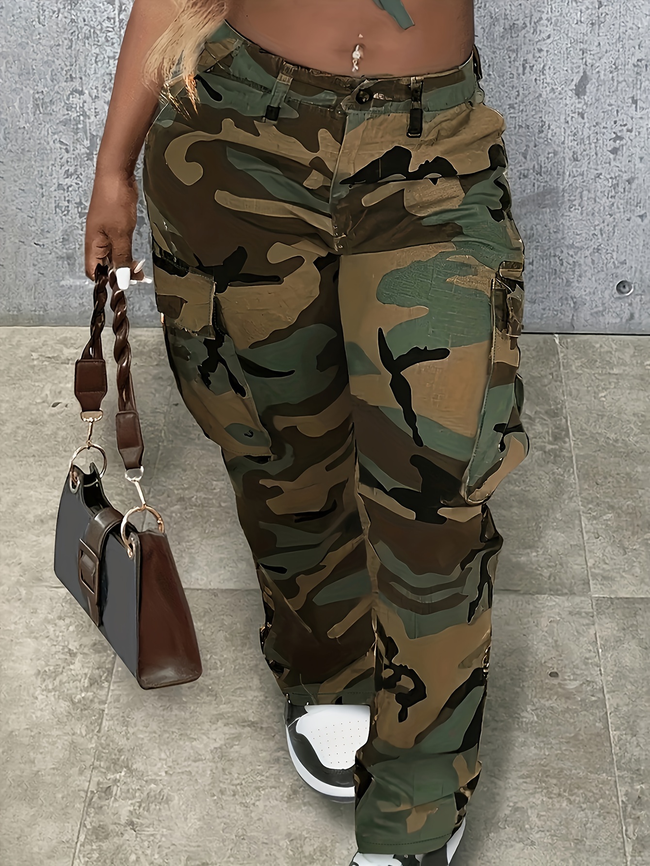 Lady High Waist Cargo Pants Loose Combat Work Military Hip Hop