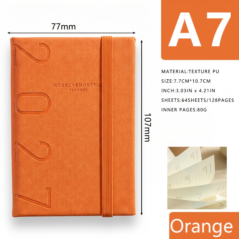 TEMU 1pc, 2027 Full-year Planner, Pu Hardcover Notebook For Business Trips And Office Schedules, A7 Pocket Notebook With Elastic Band, Monthly