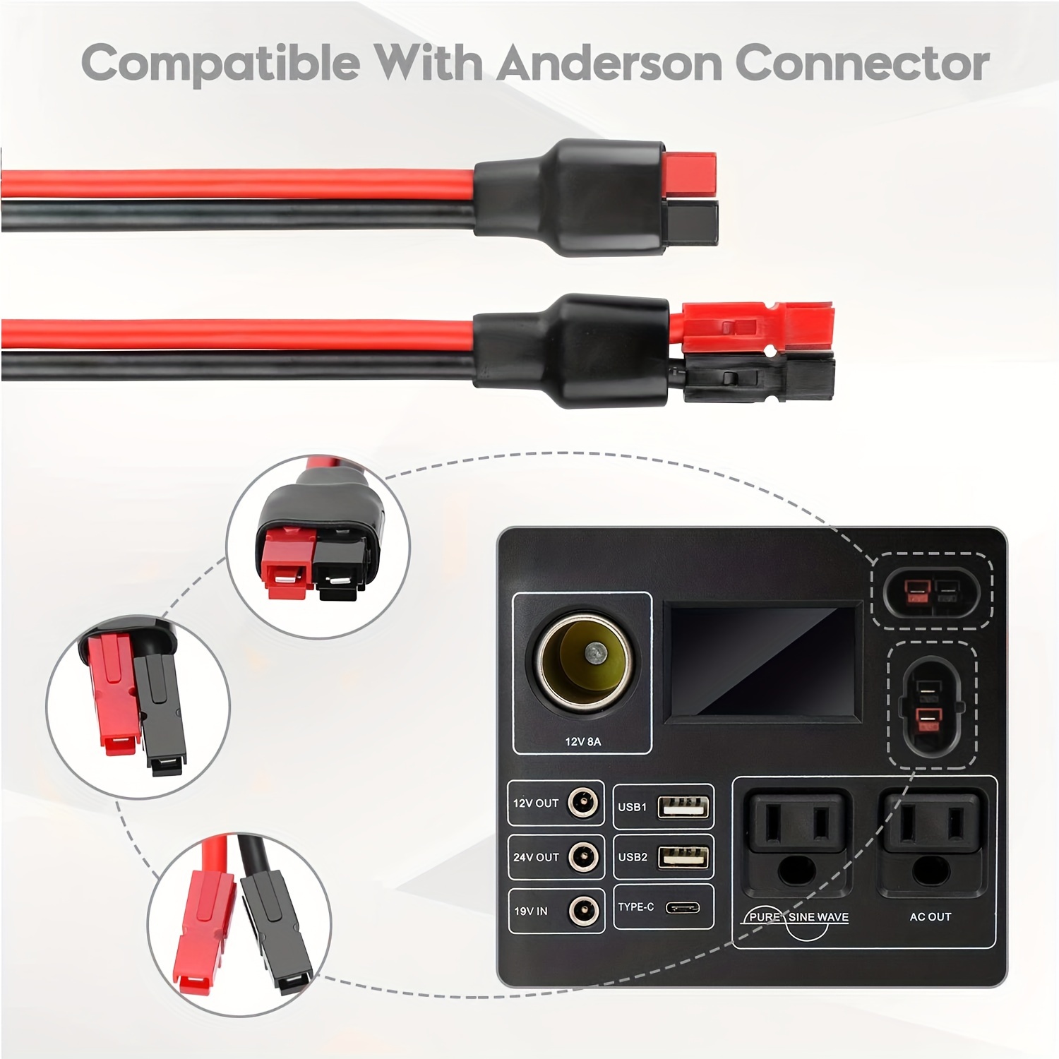 Anderson-connector naar O-ring-aansluiting, 12AWG accukabel met zekering voor draagbare powerstations, zonnegeneratoren en verlengsnoeren