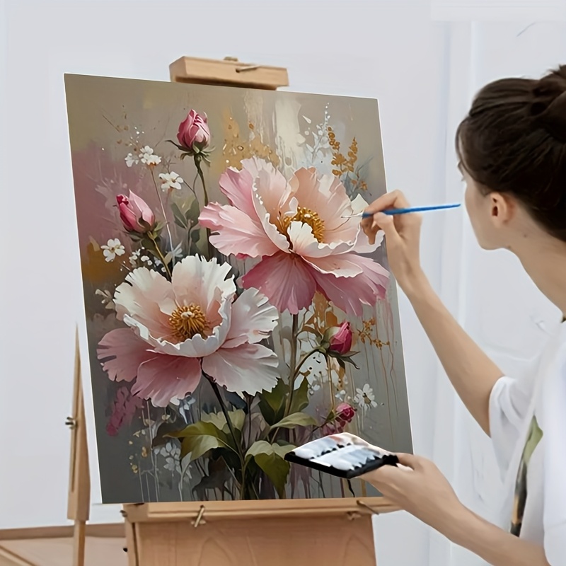 professional art use 1pc adult beginner number painting kit artistic gift paint by numbers easy for beginners   acrylic paints canvas 3pcs brushes   manual 1pc acrylic painting of blooming   with white flowers