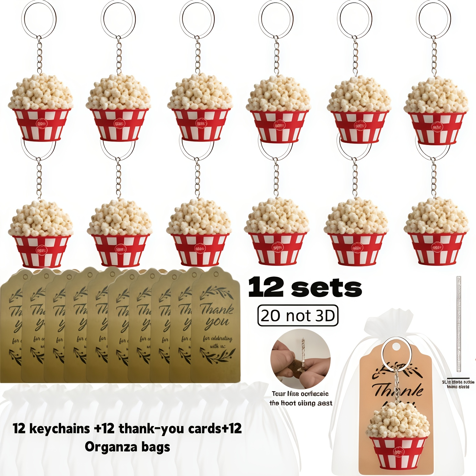 TEMU 2d Flat - 2d Flat Gift Set For Her/him, 6/12pcs (popcorn Snacks) Element Keychains Bag, Key Chain Party Gift Set - Includes 6/12pcs 2d Design