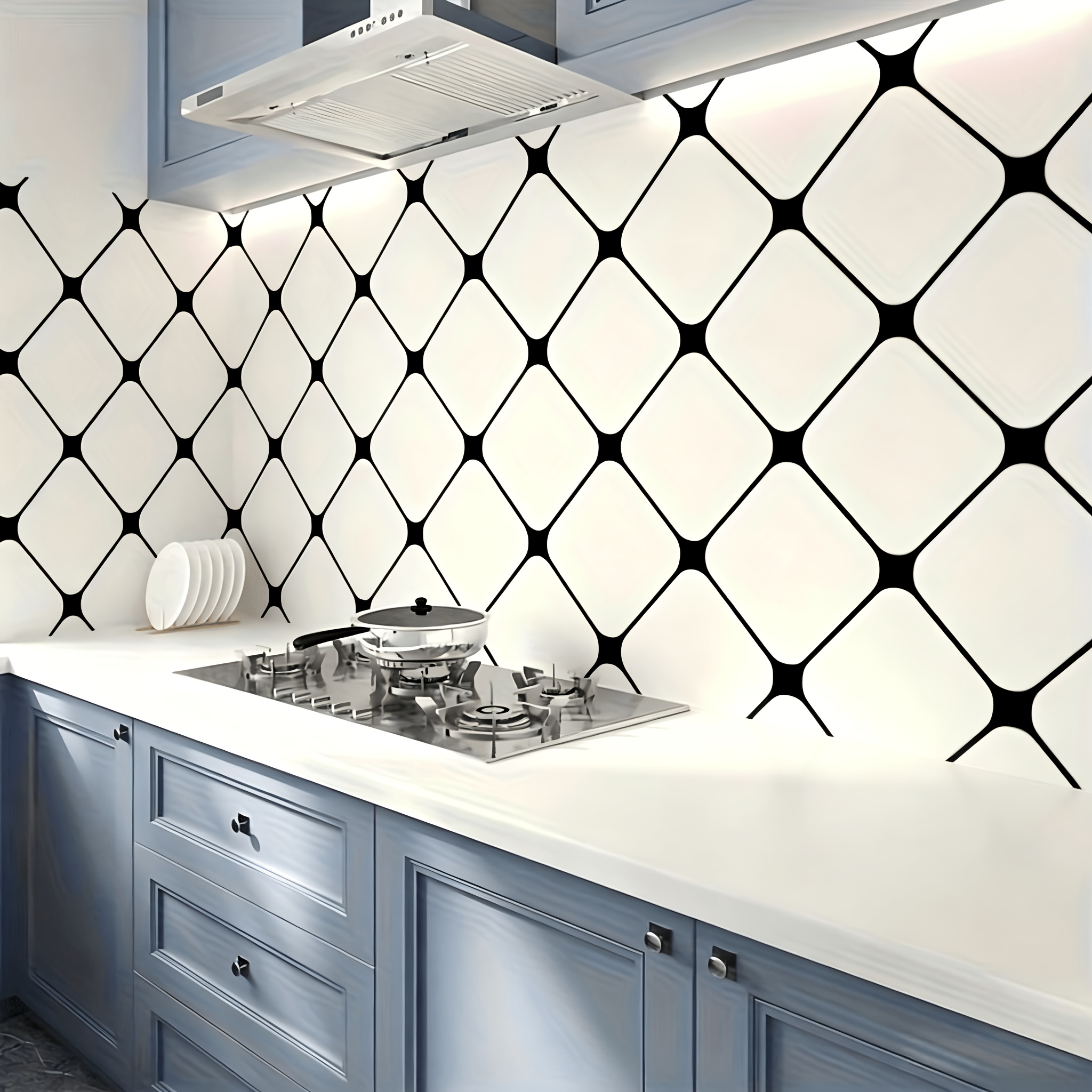 Chic Black & White Stripe Kitchen Wallpaper - , Self-adhesive Vinyl Backsplash, Waterproof & Oil-resistant For Home Decor