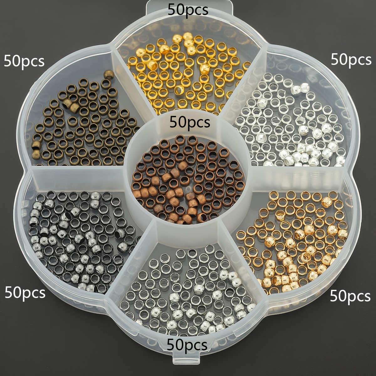 Image of 350pcs (box Of) Flat-clip Crimp Beads & Spacers Suitable For Making, 3mm Bead Connectors With Crimp Caps For Earring Cord End Caps, Beading Supplies For Weaving Crafts, Cord Finishing Accessories