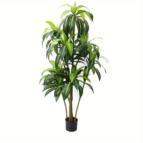 1pc, Artificial Dracaena Tree For Home Decor, Real Touch Large Faux Plant Fake Silk Floor Trees With Pot For Indoor Outdoor House Living Room Office