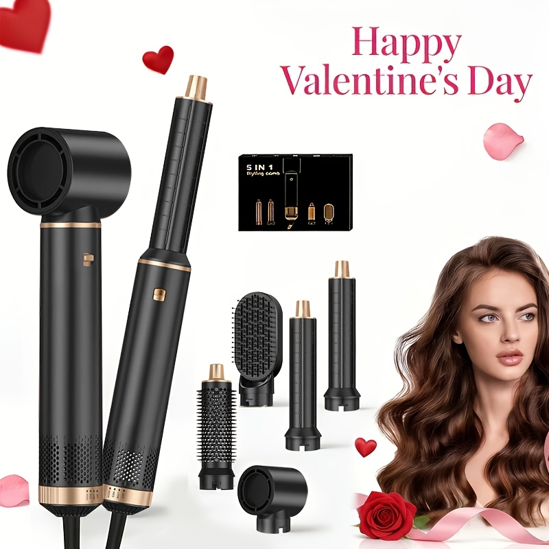 E-shop 6-in-1 Föhn-Bürsten-Set, Heißluft-Styler Lockenwickler, Runde Bürste Föhn Lockenstab Haarstyling-Tools Geschenk für Trocknen, Volumen, Glätten,