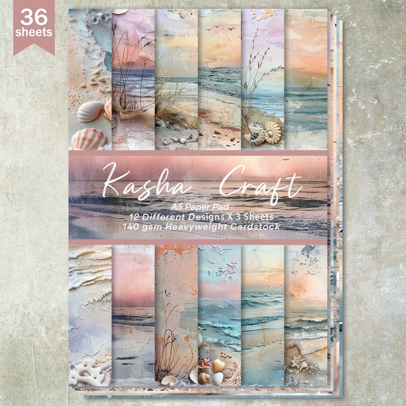 

Beach Sunset Seashell Themed Scrapbooking Paper Pack, 36 Sheets A5 Heavyweight Cardstock, Assorted Ocean Background Patterns For Bullet Journals, Diy Crafts, Greeting Cards, And Photo Albums