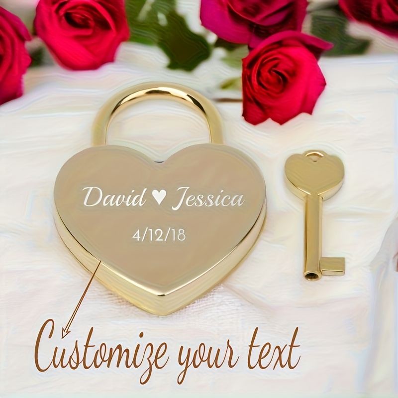 Custom Heart-Shaped Wedding Locks, Engrave Names & Dates