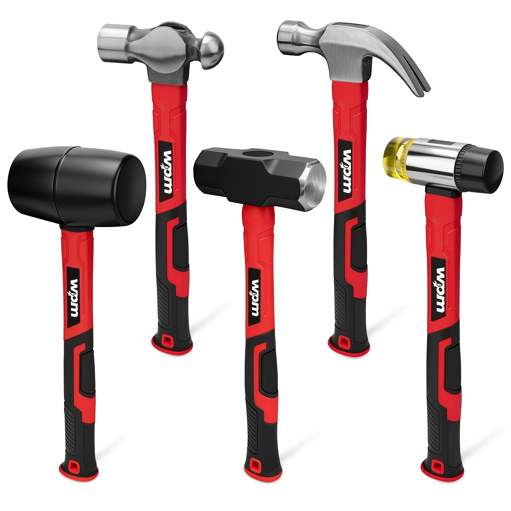 TEMU Wpm 5pcs Set Of Including A Fiberglass Handle, , A 16oz Ball Pein Hammer, A 32oz Mallet, A 3lb , A 16oz Claw Hammer, And A 22oz Double-faced