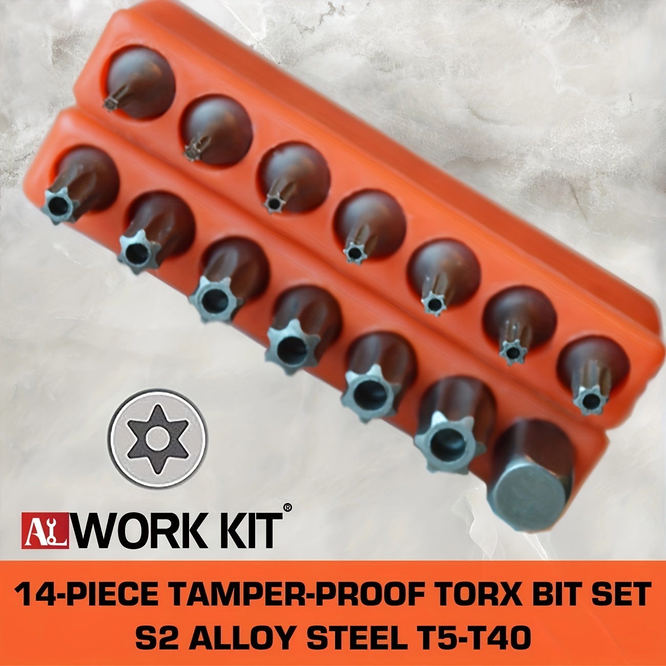 

14-piece Metal Screwdriver Bit Set, Tamper-proof Torx Star 6 Point, Manual Use Without Electricity, Durable S2 Alloy Steel T5-t40 Tool Kit