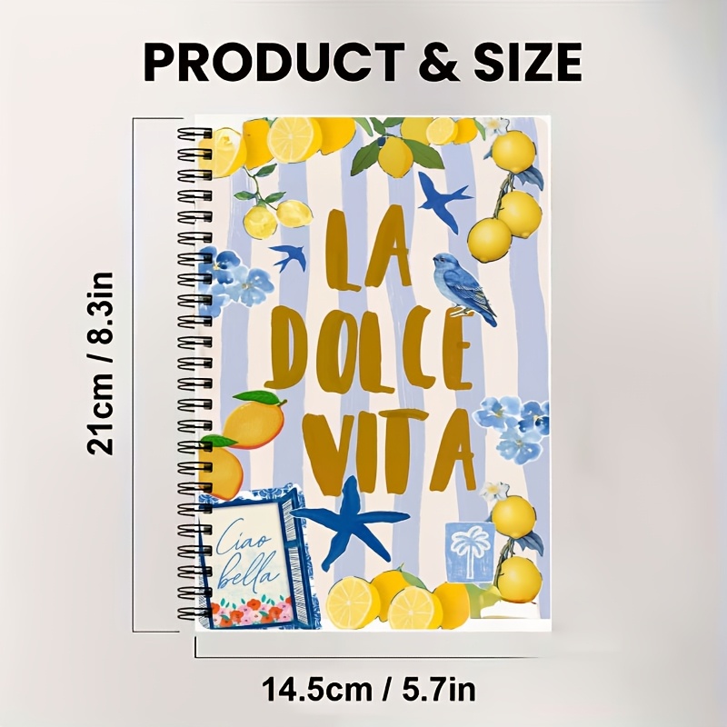 TEMU 1pc Cahier A5 2D Plat Motif Floral Oiseau 14.5Cm X 50 Feuilles 100 Trous Spirale Noire Journal Planificateur Utilisation Bureau Étudiant Cahier