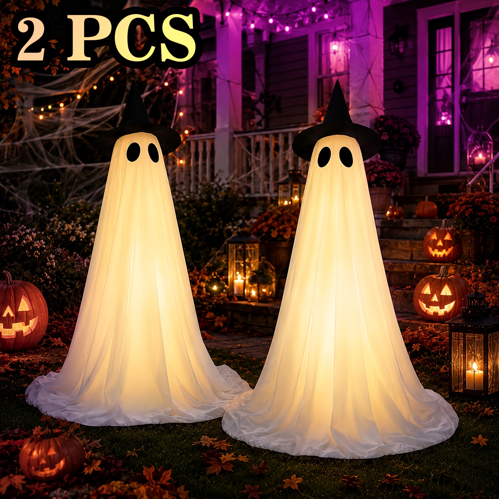 TEMU 2pcs Outdoor Halloween Decorations, Large Lighted Decor Set With Led Lights And Ground Stakes, Halloween Yard Decor For Lawn Garden Porch Party,