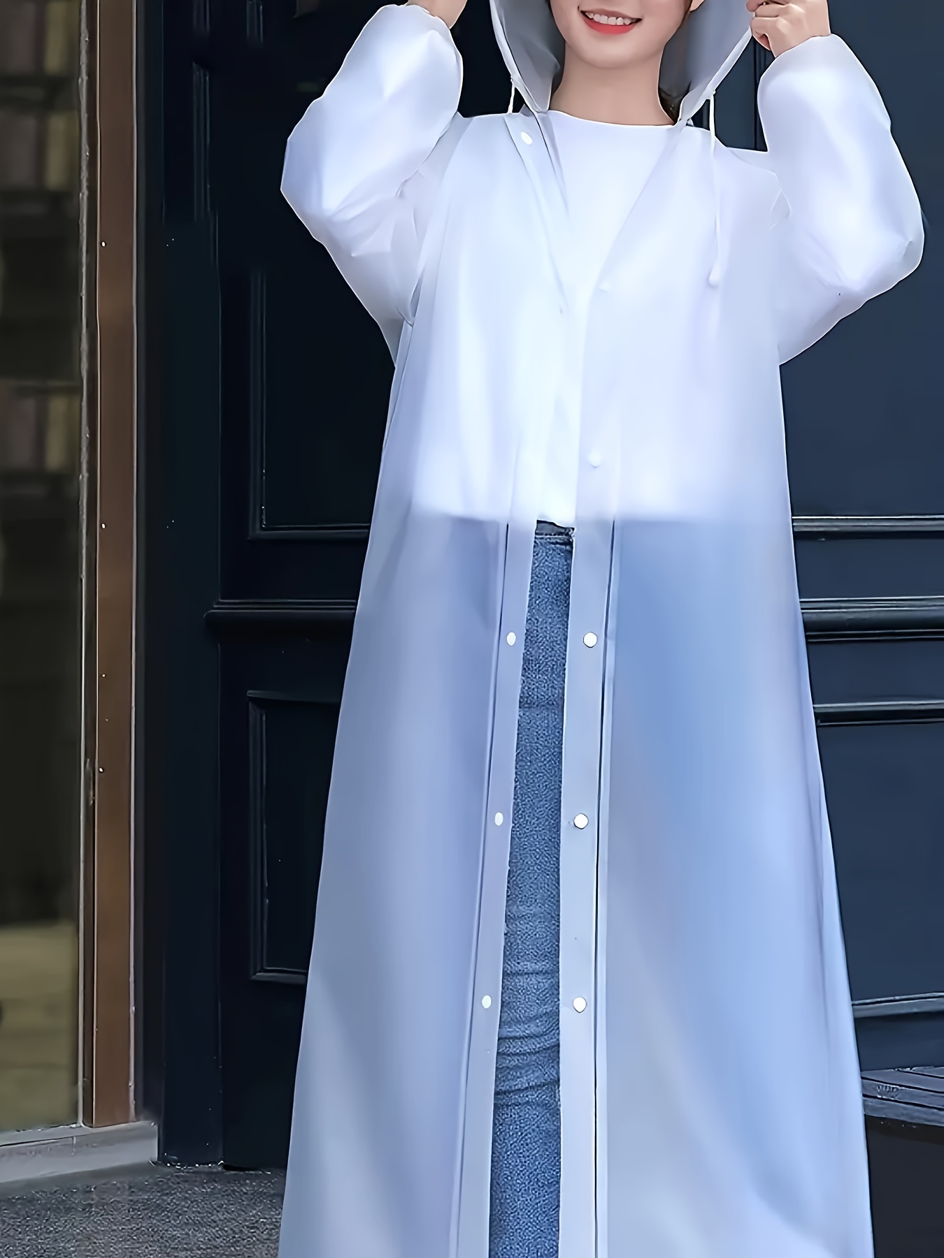 Impermeabile Trasparente Riutilizzabile - Poncho Con Cappuccio E Maniche - Unisex Per Pioggia - Foto 13