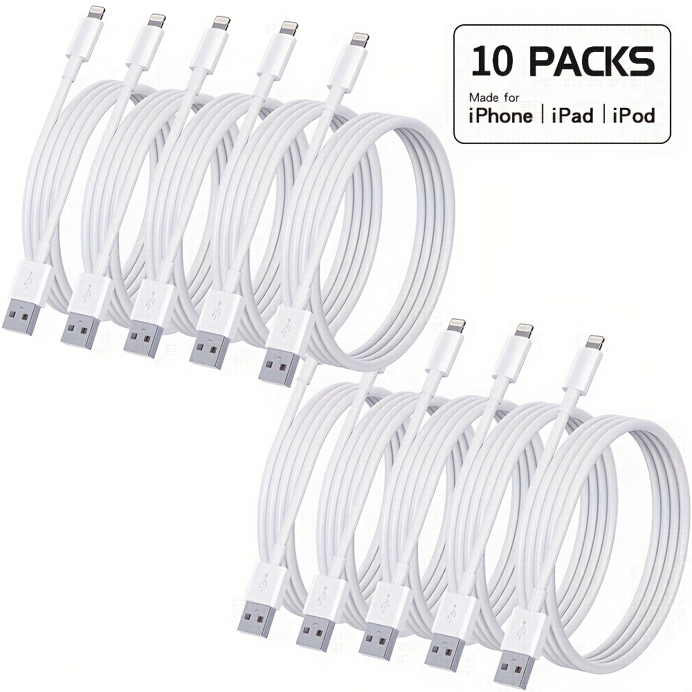 1pc/10pcs 6.6ft For Iphone 14/13 Car Carplay Charger Cable For - Usb A To Lightning Charging Cable For Iphone 14/14 Plus/14 Pro Max/13/12/se/xs/xr, Ipad 9/8/7, Ipad Pro/ Adapter Cable (white)
