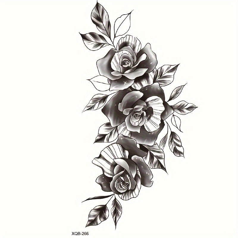 TEMU Day Gift 1 Sheet Of Preppy Waterproof Long-lasting Temporary Tattoo Sticker With Sexy Flower Pattern - Easy To Apply, Remove, And Reuse - Men And Women Daily Party Supplies And Makeup Accessories
