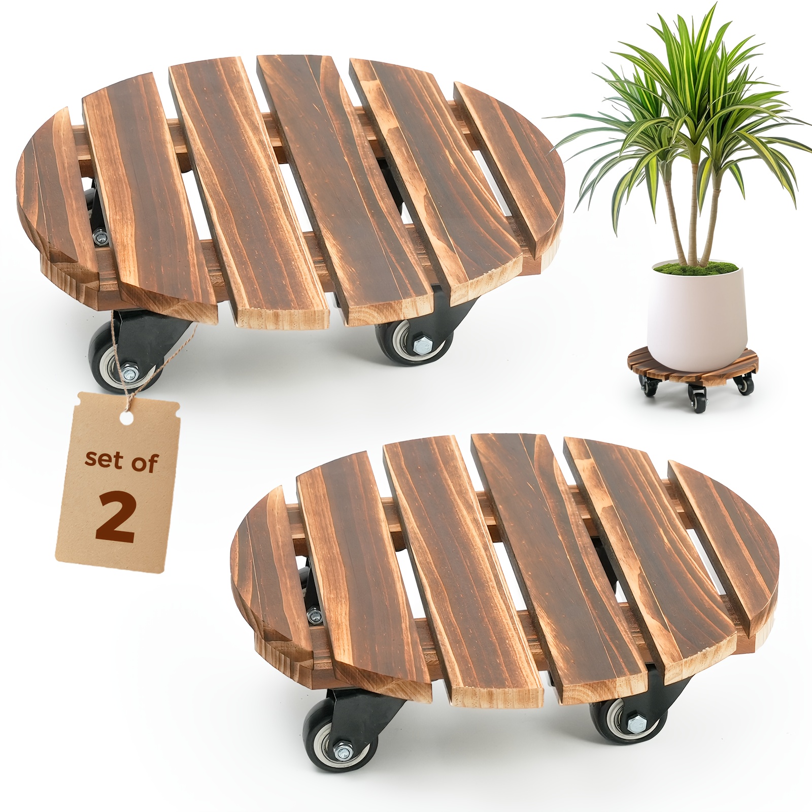 TEMU Ensemble de 2 robustes plateaux à plantes en fer avec roues pivotantes et bloquables de 12 pouces | Fabriqués avec du métal durable et résistant