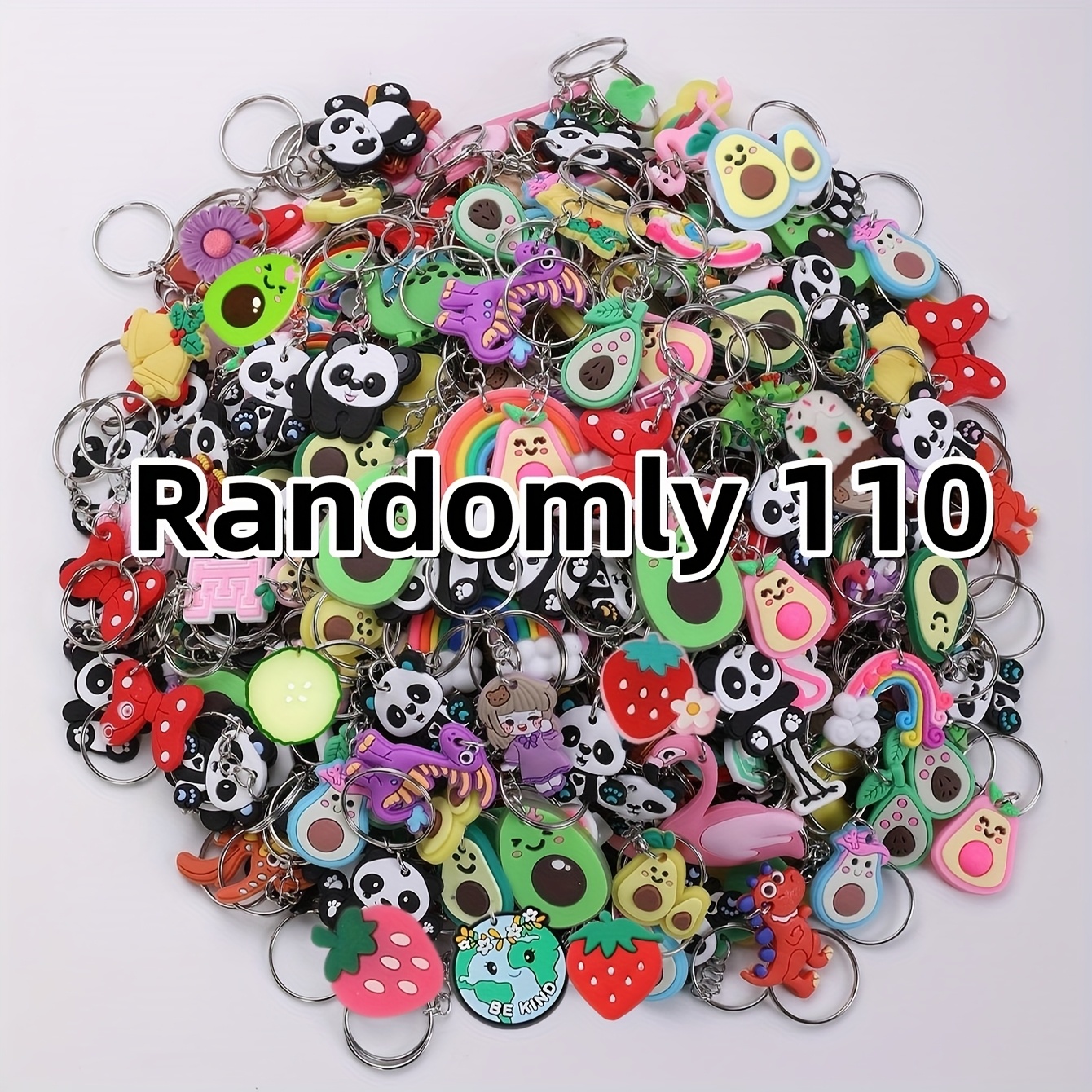 Image of 110pcs Cross-border Diy Random Style Red Panda Keychain, Anime Mixed Style Dinosaur Keychain, Women' Keychain, Key Accessories, Flat Keychain