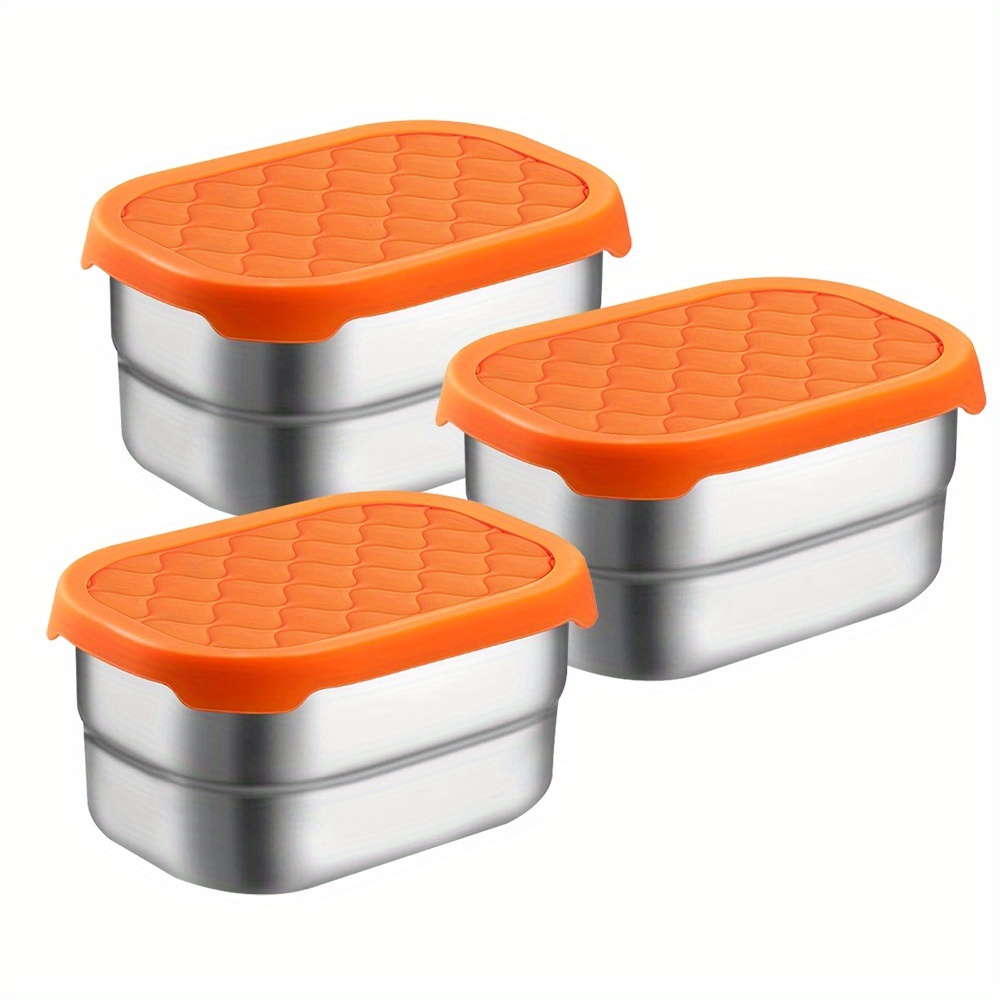 TEMU 3/4 Salad Dressing Cups 230ml, Reusable Stainless Steel Snack Containers, Easy-to-open Leak-proof Small Food Containers With Silicone Lids, Used
