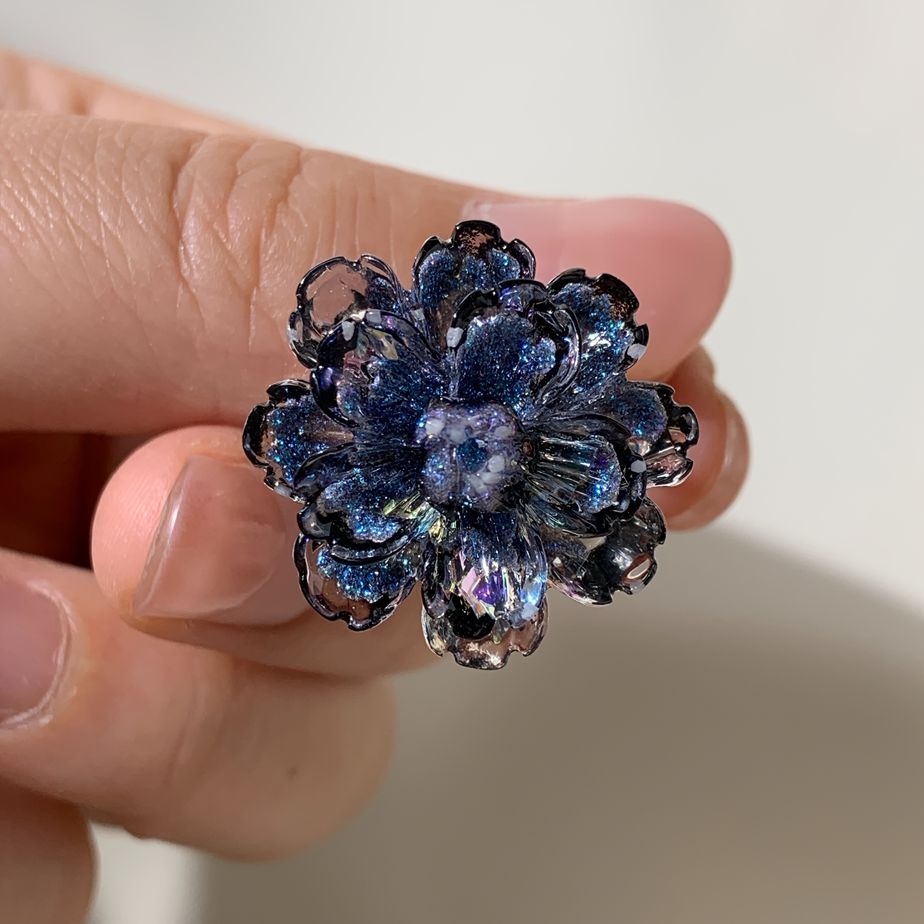 TEMU 1pc Shiny Ab Glue Blue Multi-layered 3d , Simple And Elegant Ring, Stainless Steel Band, Suitable For Dates, Parties, Vacations, Casual Attire,
