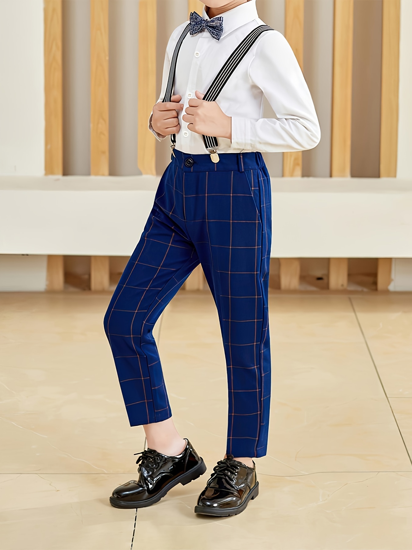blue dress shirt with white suspenders Boys' 4 Piece Suspenders Outfit, Navy/White/Navy  SPRING NOTION
