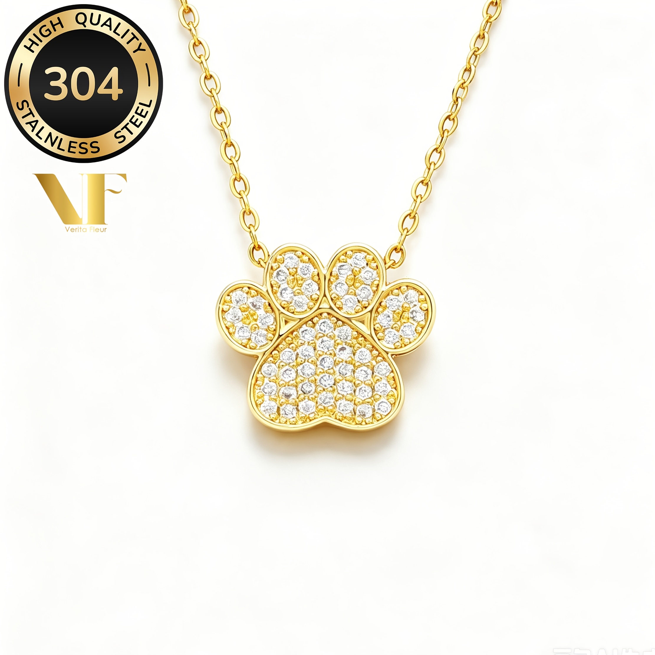 Women's Stainless Steel Cat Paw Print Necklace, Cute Design