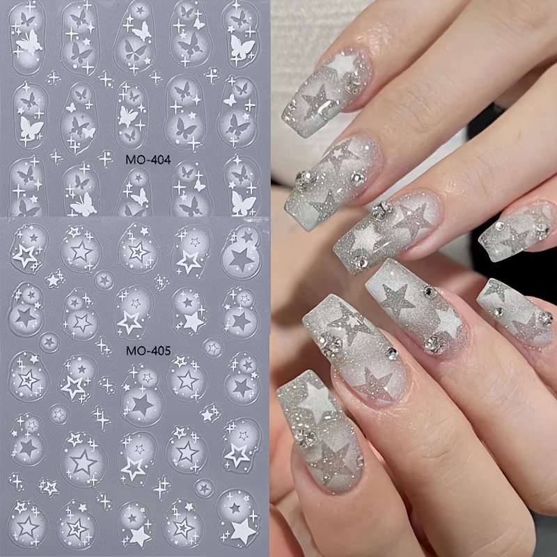 

2pcs 3d Embossed Nail Art Stickers - & Designs, Self-adhesive Decals For Women And Girls, Manicure Accessories, Decorative Nail Accessories