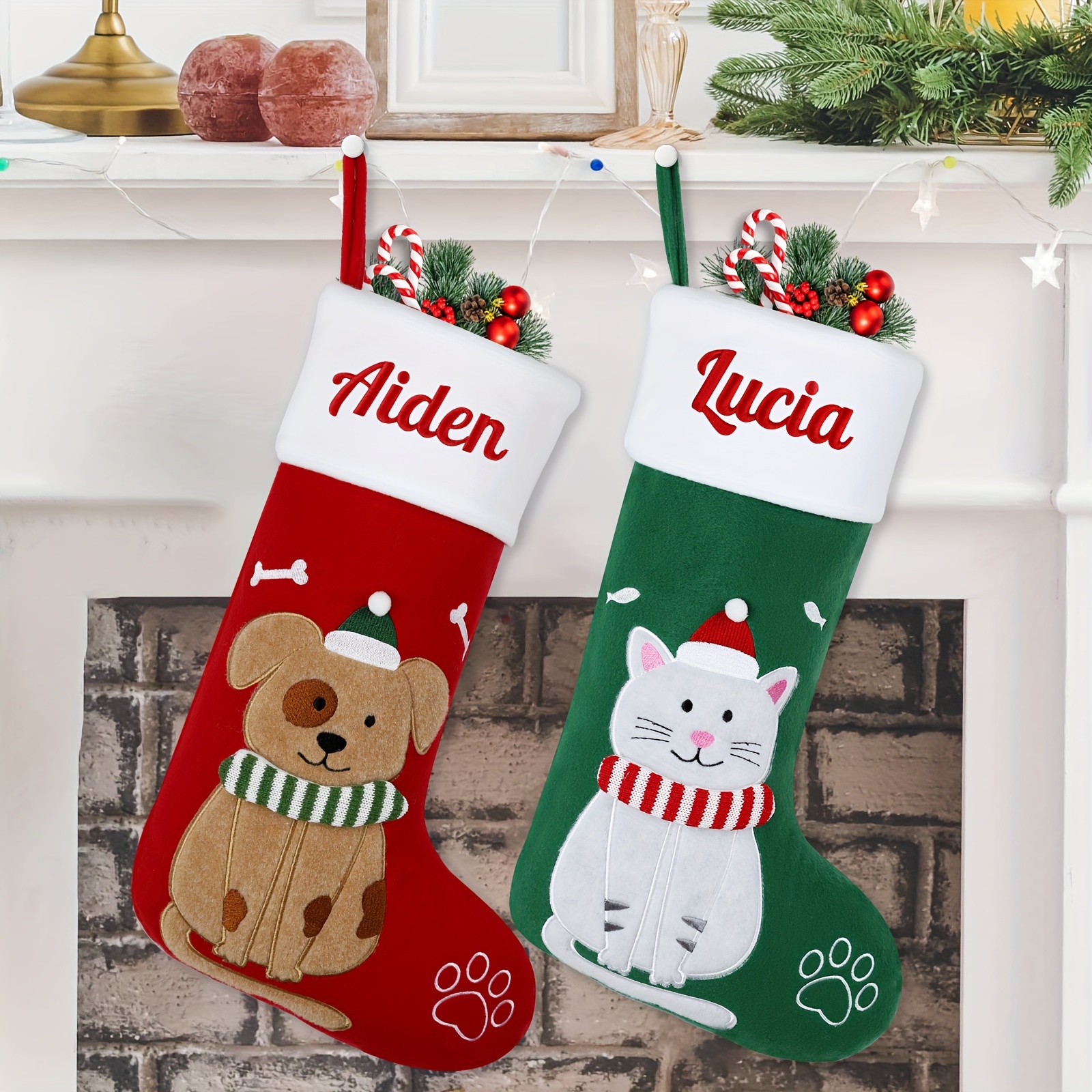 

Personalized Christmas Stocking - 's Furry Friend: With Durable Hanging Ring - Dog Or Cat Lovers - Suitable For Kitchen, Living Room, Bedroom, And More - Festive Holiday Decor