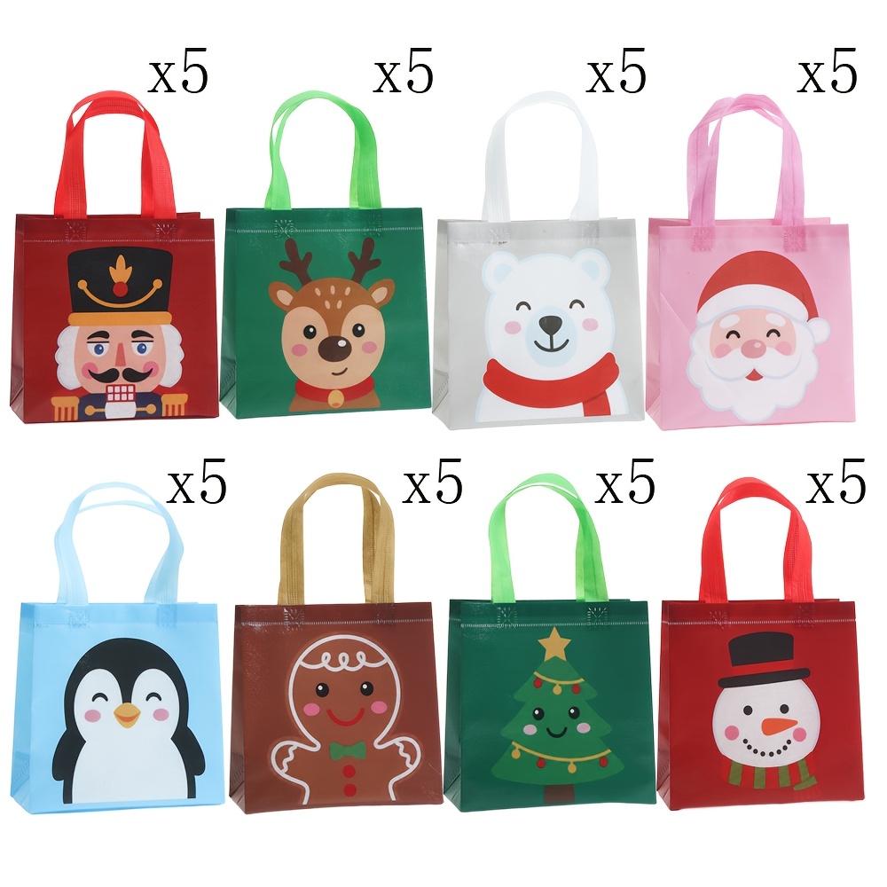 TEMU Lot de 16/40 sacs cadeaux à main pour fête de Noël, sacs cadeaux en non-tissé à imprimé en pain d'épices, , Père Noël, , 7.9""x3.5", sacs , sacs