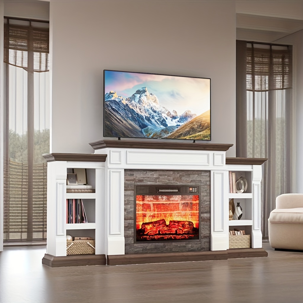 

Elegant 72" Electric Fireplace With For 80" Tv - Modern Entertainment Center With Storage, , Adjustable Led Flame & Remote Control - Cozy For Living Room, Bedroom - Ideal Christmas Gift