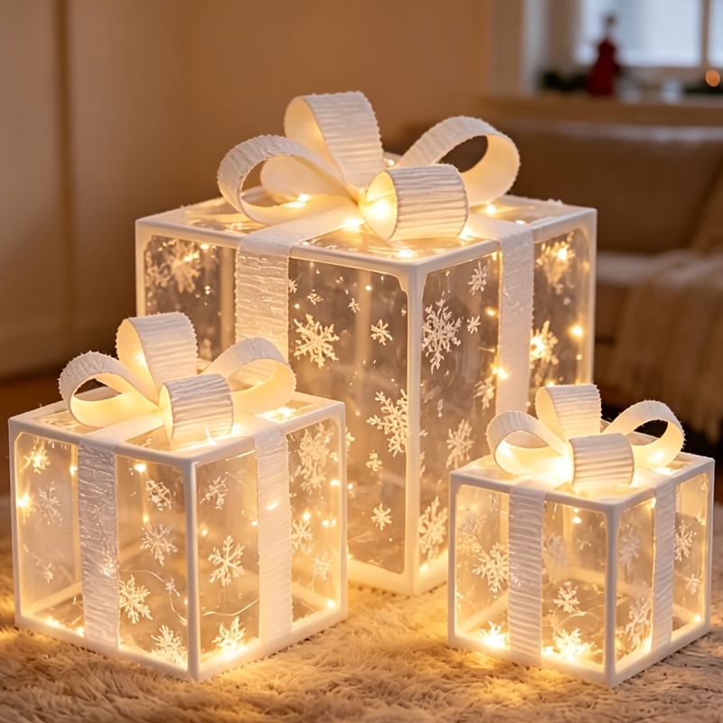 TEMU 3pcs Christmas Gift Box Lights, Ip66, Fairy Light String, 8 Of Light , Indoor And Outdoor Decoration, Suitable For Christmas, Halloween,