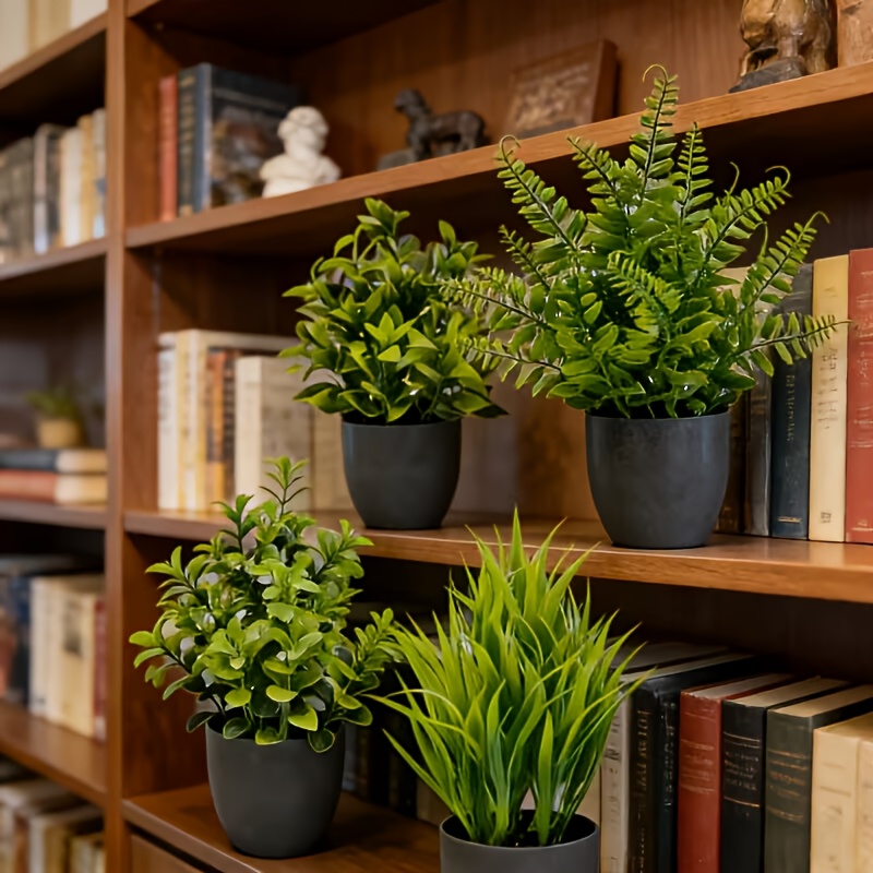 4pcs Set of Artificial Simulation Green Plants Potted Plants, Realistic Shape, Full of Green And Never Wither, Decorate Various Spaces Such As Home Living Room, Bedroom, Desk, Bookshelf, Etc