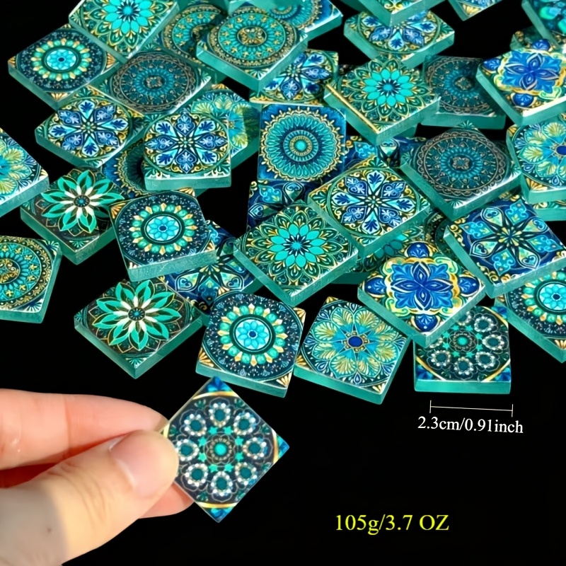 105/205g Talilne Steklene Mozaik Plošče, Primerne za DIY Obrti - Romantične Modre Mandala Ploščice z Ročno Poslikanimi Vzorci, Združljive za