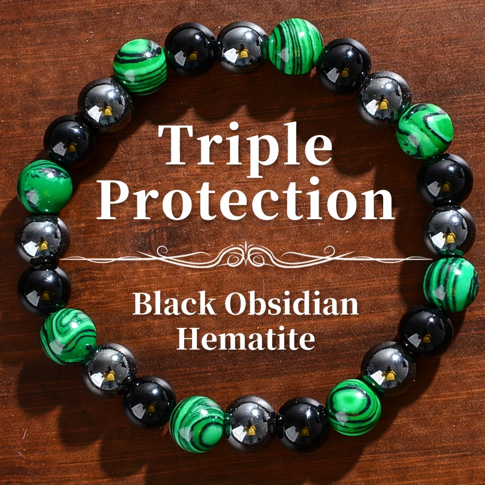 TEMU Ein bezauberndes Vintage-Dreifachschutz-Armband mit grünem Pfauen-Tigerauge – ein modisches Accessoire für den täglichen Gebrauch als Geschenk,