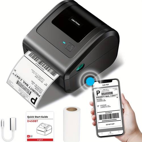 item picture d450bt shipping thermal label printer inkless printer for shipping packages wireless 4x6 label printer for small business built in paper bin compatible with smartphones laptops