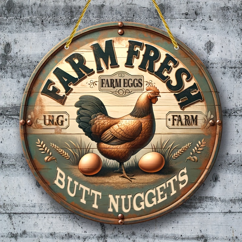 

1pc Rustic Aluminum Metal Sign, 8x8 Inch Round Chicken Coop Decor, Farm Fresh Butt Nuggets Vintage Wall Art, Farmhouse Kitchen & Outdoor Decorative Plaque, Home Wall Hanging Decor