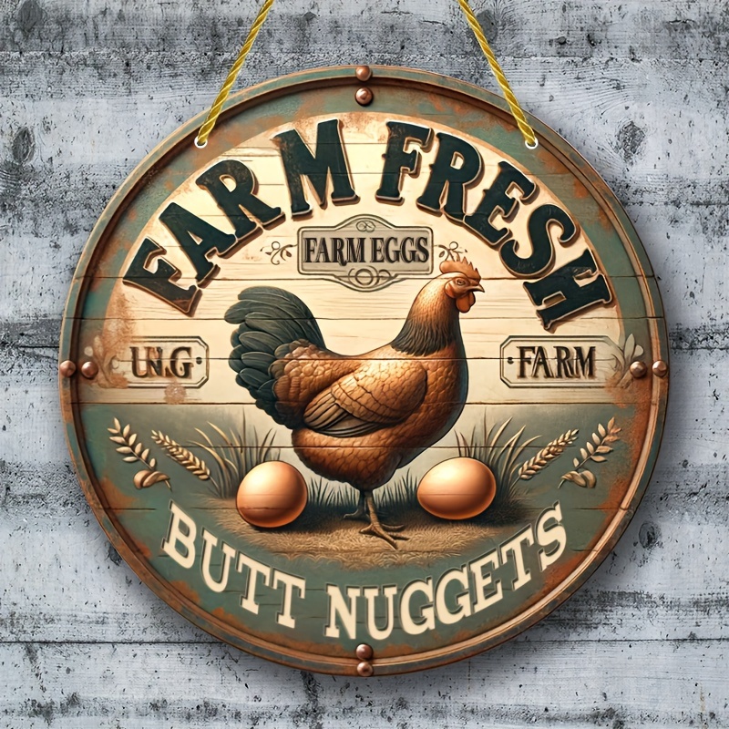 

Rustic Farmhouse 8x8" Round Wooden Sign - & Chicken Coop Decor, Vintage For Kitchen & Outdoor , Home Accent