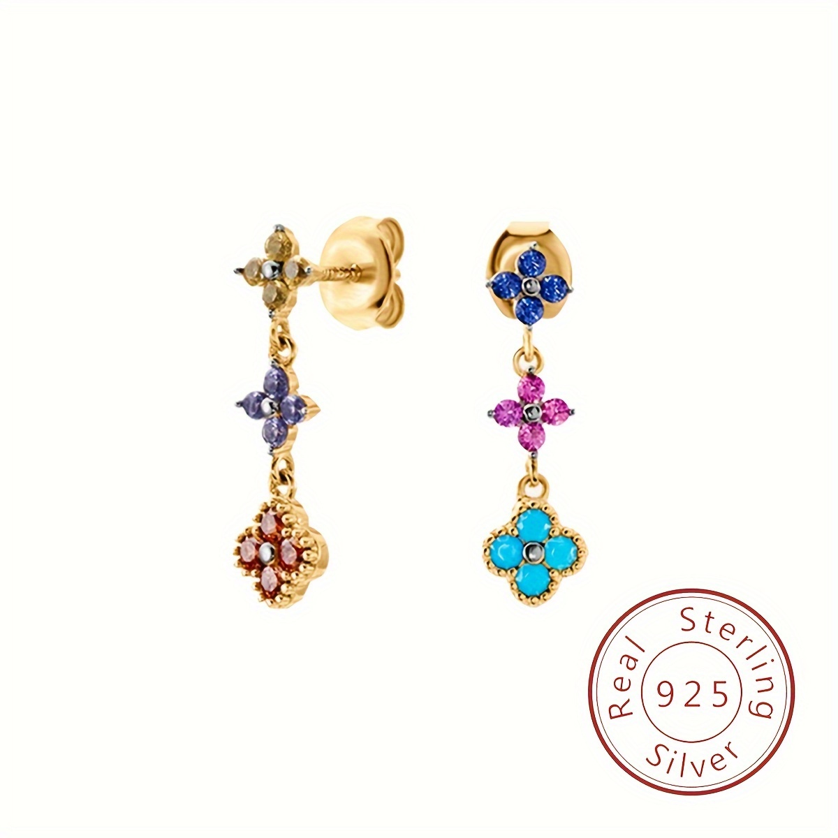 

1 Pair Of 925 Sterling Silver New Colored Petal Tassel Earrings, Small And Fresh, Cute Earrings, Minimalist Earrings For Women
