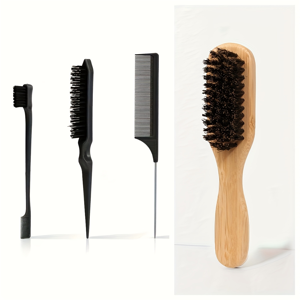E-shop Professionelle Haarbürste (4er/6er Set), Splissbürste & Doppelkopf-Bürste, Antistatischer Bambus-Kunststoffgriff, zum Entwirren, Glätten von