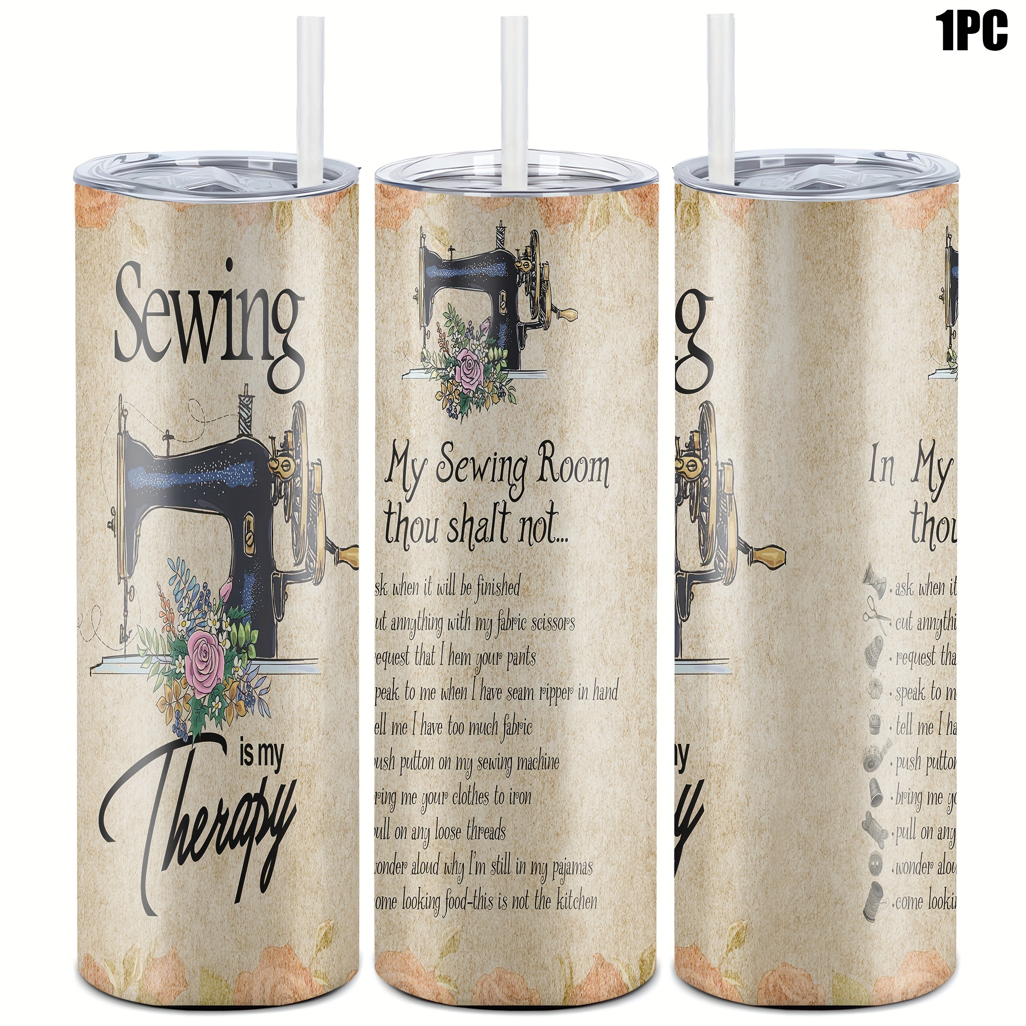 

1pc, 20 Oz Tumbler, Sewing Machine Funny Print Mug Tumbler, Travel Tumbler For Wedding Birthday Graduation Party, Birthday Christmas Gifts For Women Mom Sisters Teacher Coworker, Household Gadgets