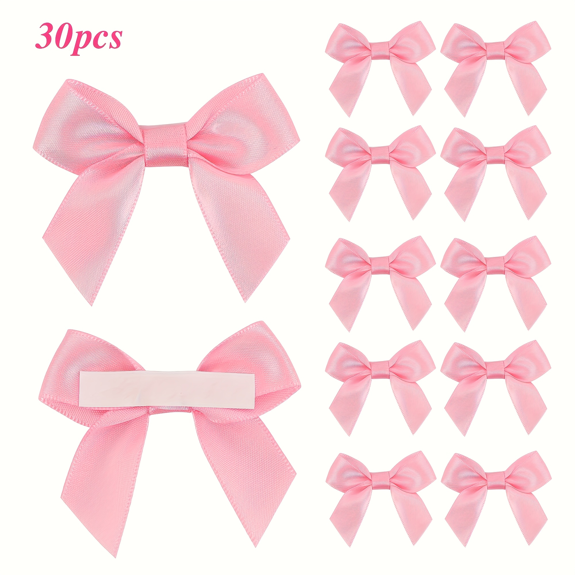 30/50pcs Pink Bow Ribbons, 2.3 Inch Pre-made Mini Bow Stickers For Party Favor Wrapping, Wedding Decorations, Birthday Party, Baby Shower, Scrapbooking, Baking Decorations