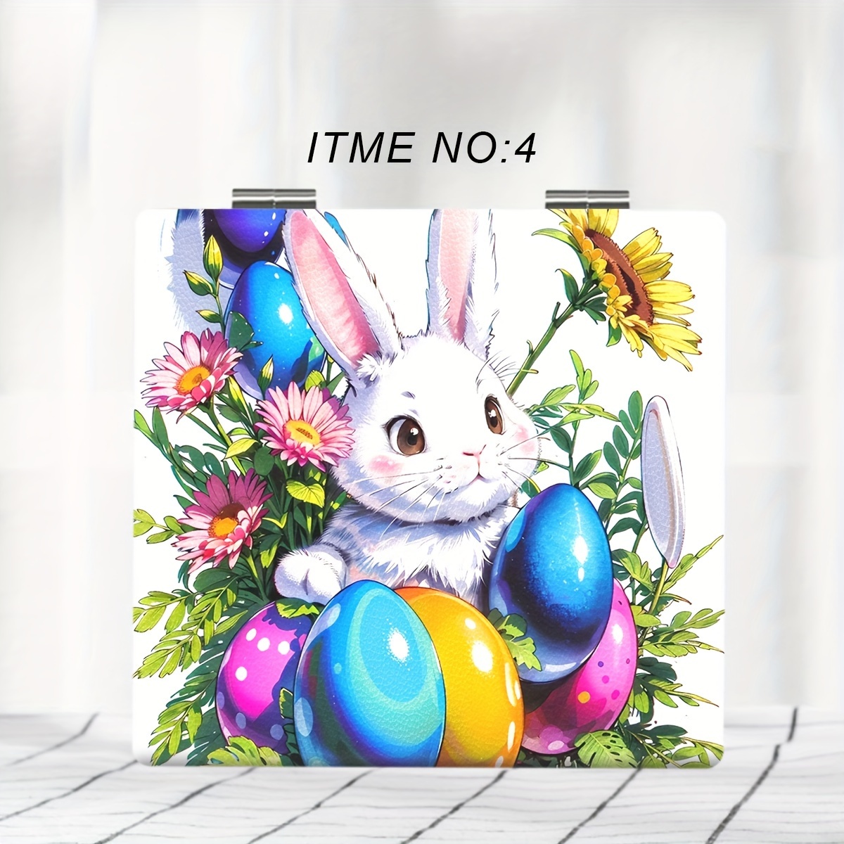 1pc Portable Pocket Makeup Mirror Foldable HD Cartoon Bunny Small Mirror