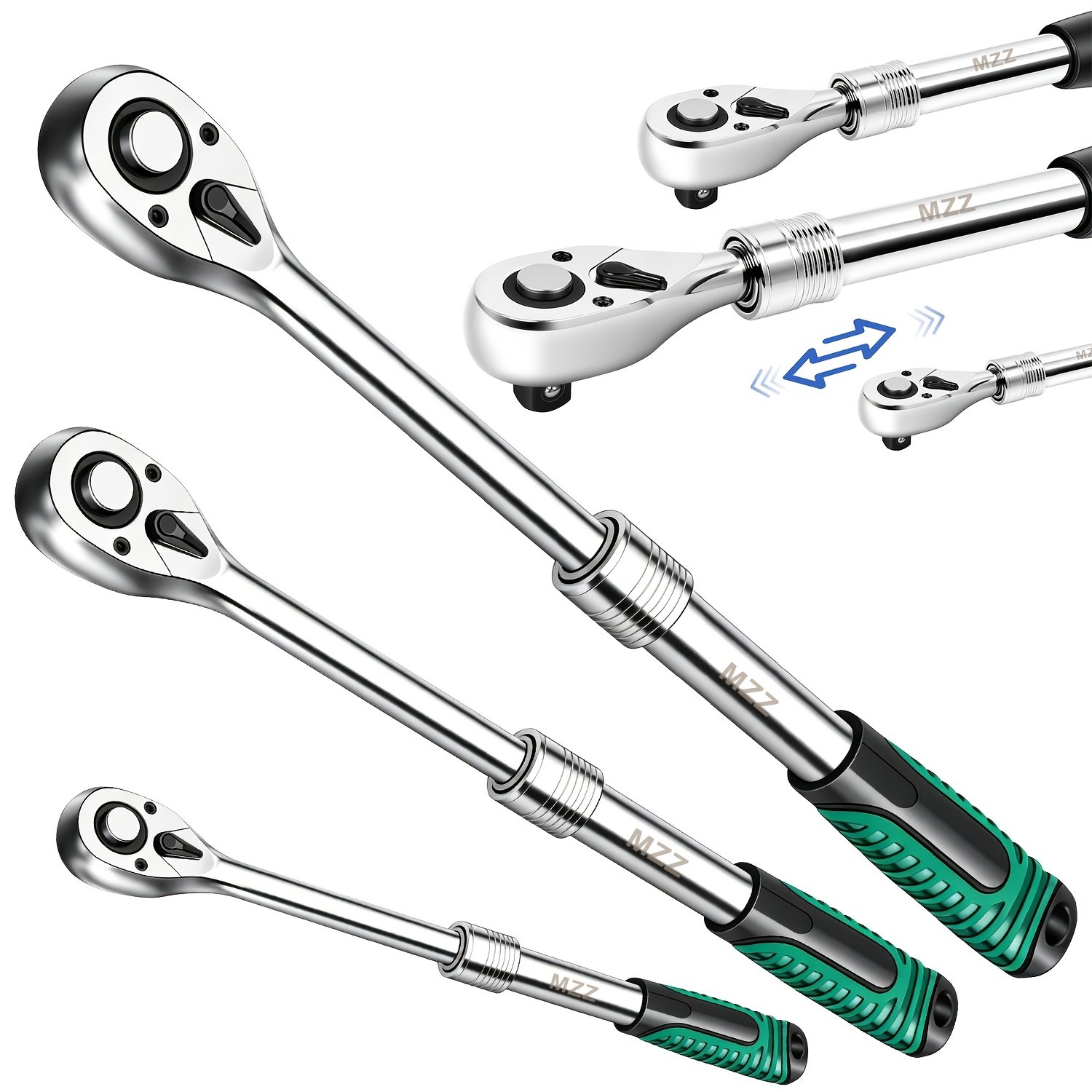 3pcs Extendable Ratchet Set Bicycle Repair Tool Set, 1/4" 3/8" 1/2" Drive 72-tooth Reversible Socket Wrench With Handle, Steel For Bicycle Repair & Diy