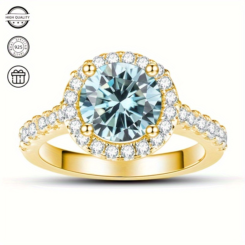 

1pc Bague Ringen S925 Argent Pur 1ct Moissanite, Bague Dorée Cercle de Luxe, Bague de Fiançailles et de Mariage, Bague d'Anniversaire pour Femme, Poids Argenté: 2.2g