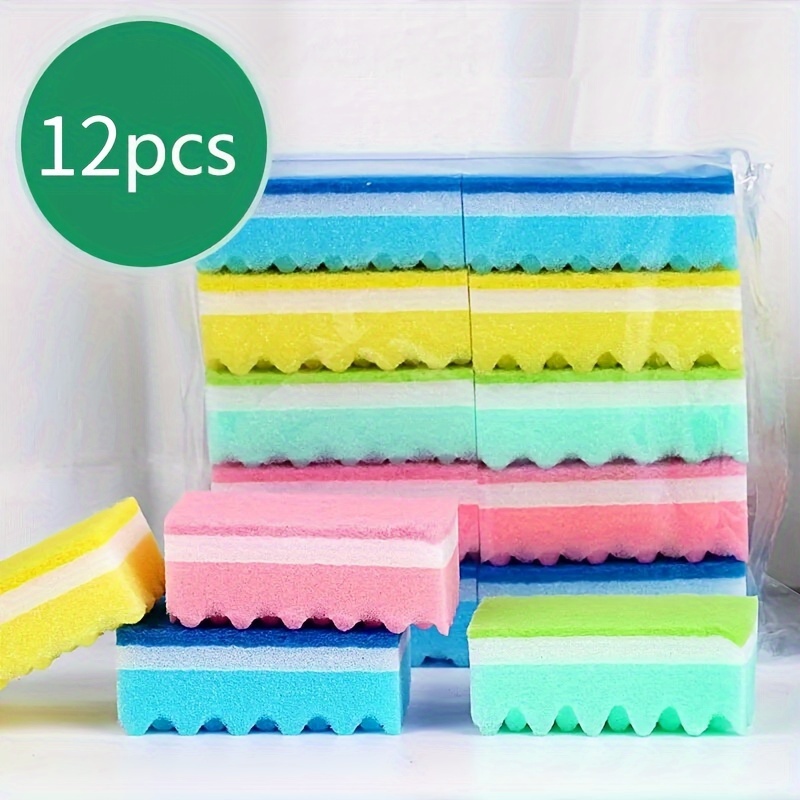 Image of 5pcs/6pcs/12pcs High-density Wavy Sponge Scrubbers, Assorted Colors, Dishwashing Sponges For Household Cleaning, Kitchen Dish Scrub Pads