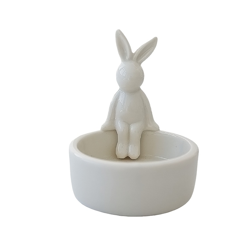 TEMU Ceramic Bunny Tealight Holder, White Glazed Easter Rabbit Candle Holder, 3.2 Inch Desktop Spring Decor, Table Centerpieces Elegant